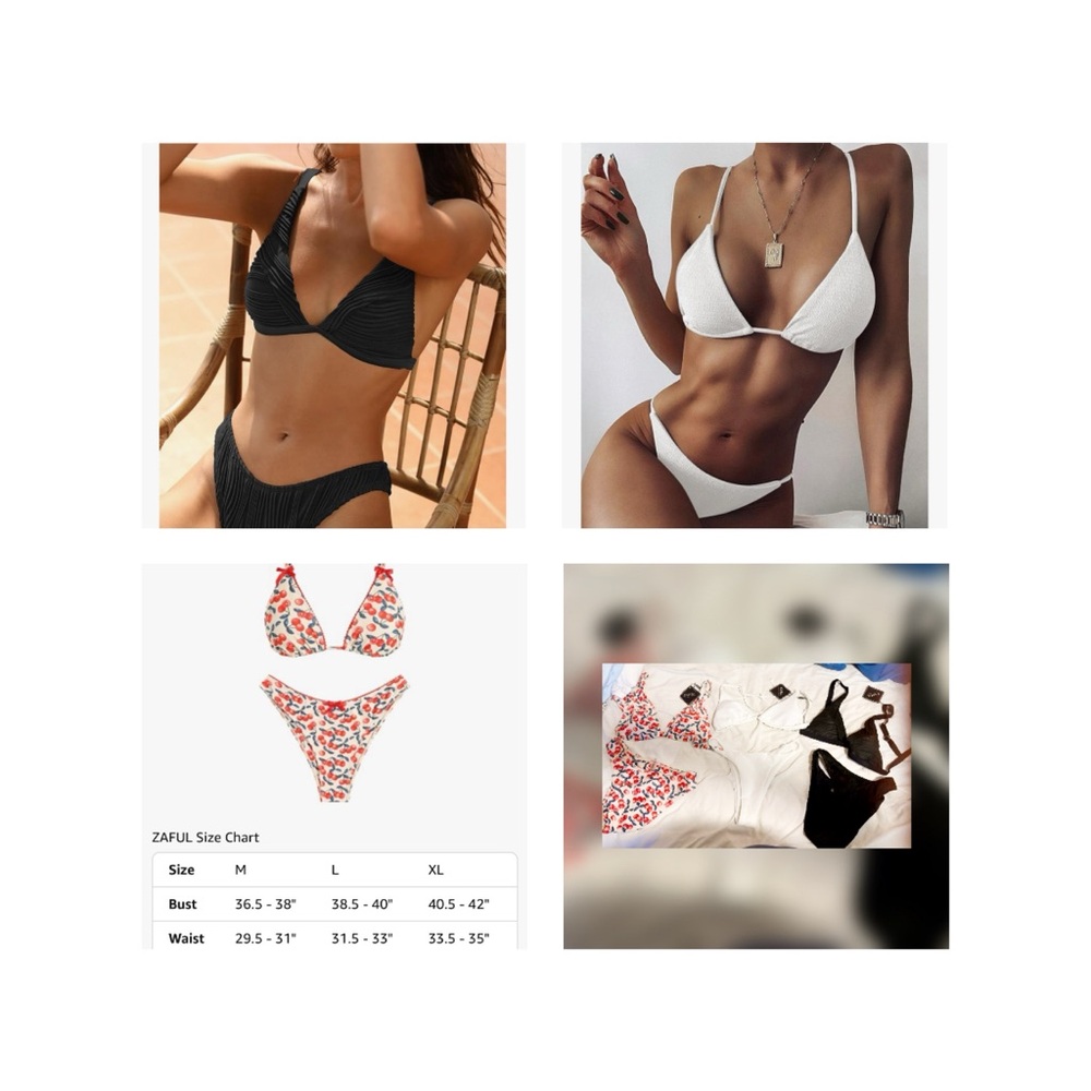 Zaful Black, White and cherry  Bikini Sets size M